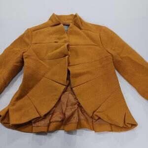 Tabitha Women's Wool Blend Terrace House Ruffle Blazer Jacket Mustard Size 2